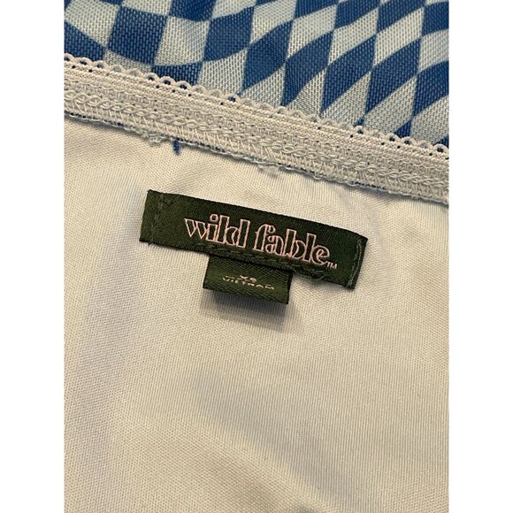 blue checkered alice wonderland mesh overlay pencil skirt with lettuce hem bow - Picture 4 of 6